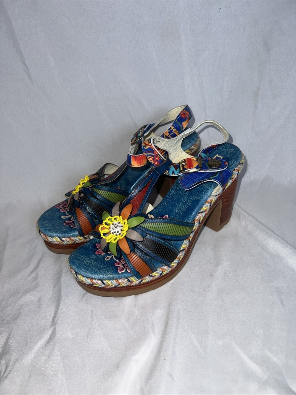 LAURA VITA Jacao Multicolor Leather Shoes Sandals Heels Women’s Size 39